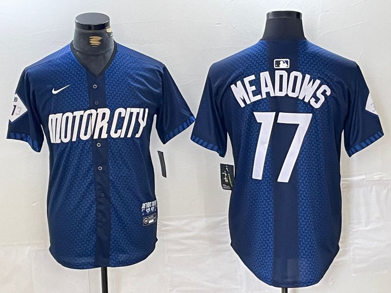 Men Detroit Tigers #17 Meadows Blue City Edition Nike 2024 MLB Jersey style 1